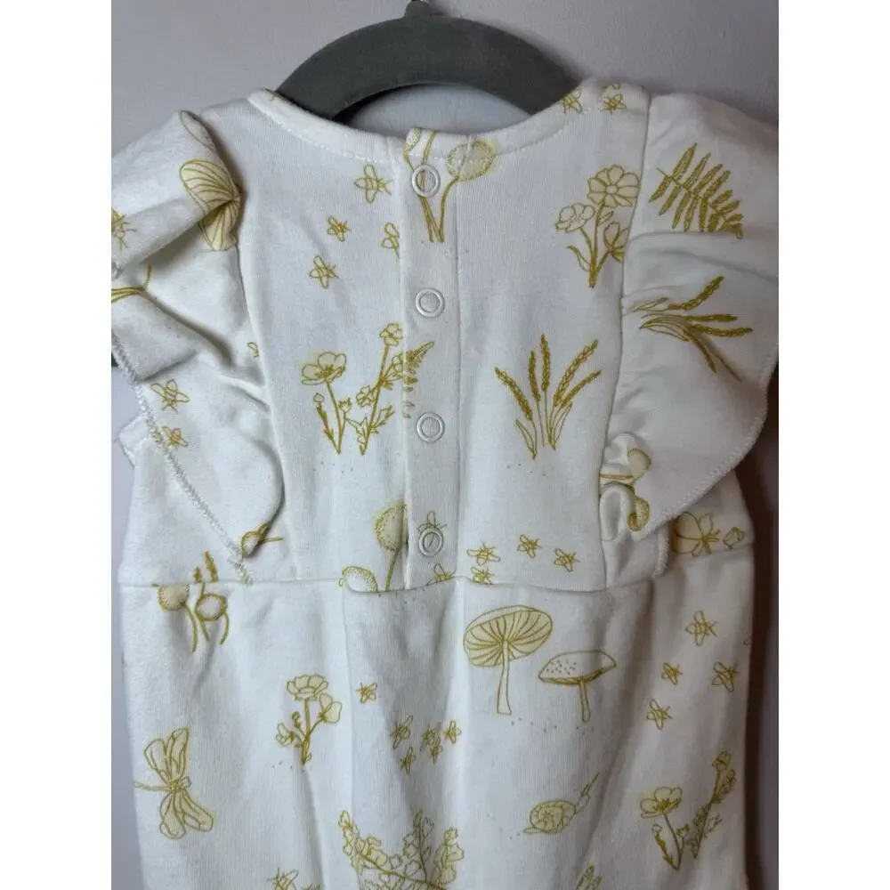 PEHR Botanica Sleeveless Romper, Marigold Baby Girl 0-3 Months Organic Cotton